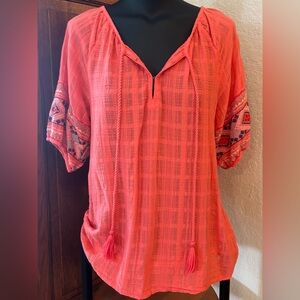 Women's Dylan Cotton Embroidered Coral Boho Top
